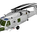 Silver Helicopter With Dual Rotors Fuselage Windows And Landing Gear On Ground