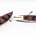 Two Detailed Wooden Boats With Wooden Paddles And Brown White Hulls