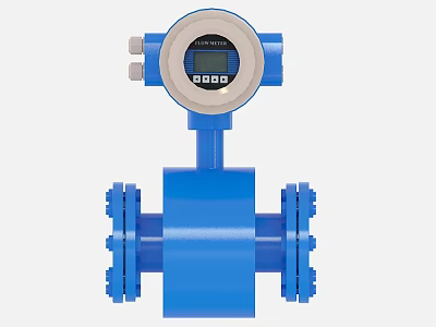Blue Digital Flow Meter With Round Display And Flange Connections 3d model