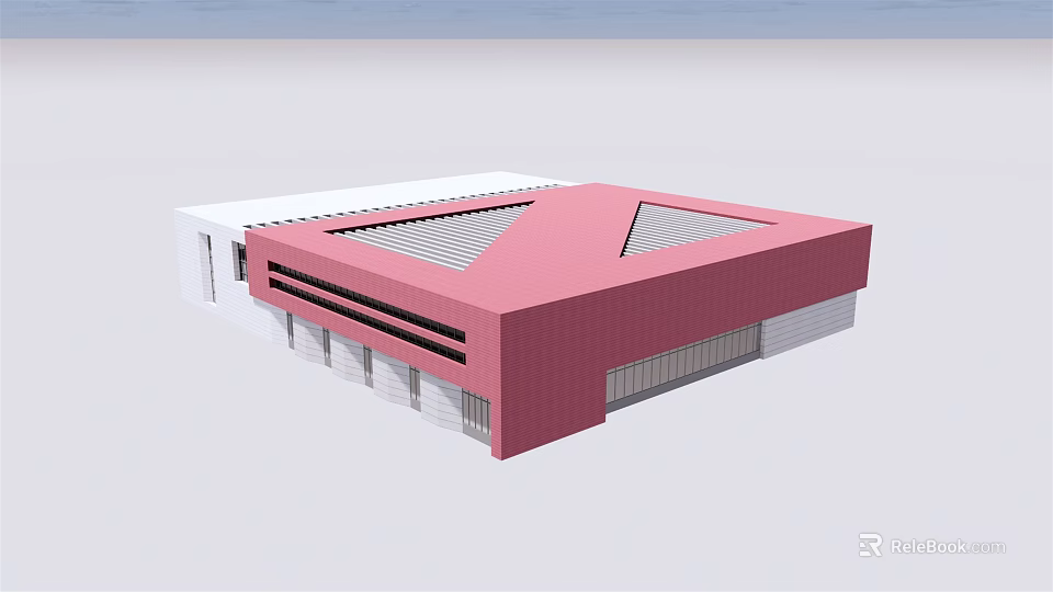 Modern Architecture Design With Pink Exterior Triangular Roof And White Sections 3d model