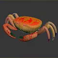 Aquatic Animal Orange Crab With Red Patterns Red Spots On Legs And Black Claws