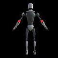 Intelligent Robot With Gray White Body And Red Accents Standing On Black Background
