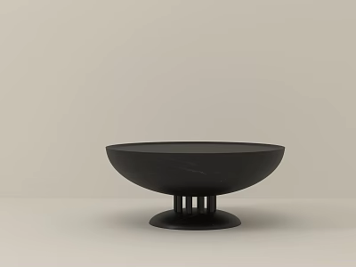 Sleek Black Round Coffee Table With Three Pillar Base And Smooth Surface 3d model