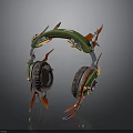 Unique Designed Headphones With Green Headband Red Decorative Accents