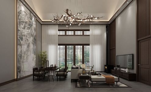 New Chinese Duplex Living Room Villa Living Room 3d model