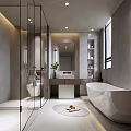 Modern Minimalist Neutral Bathroom With Freestanding Tub Glass Shower And Floating Vanity Interior Design