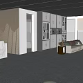 Modern Exhibition Space With White Sculptural Installation And Blue Accents