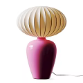 Modern White Table Lamp With Ceramic Base And Striped Lampshade 3d model