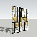Modern Folding Decorative Screen With Black White Frame And Gold Patterns 3d model