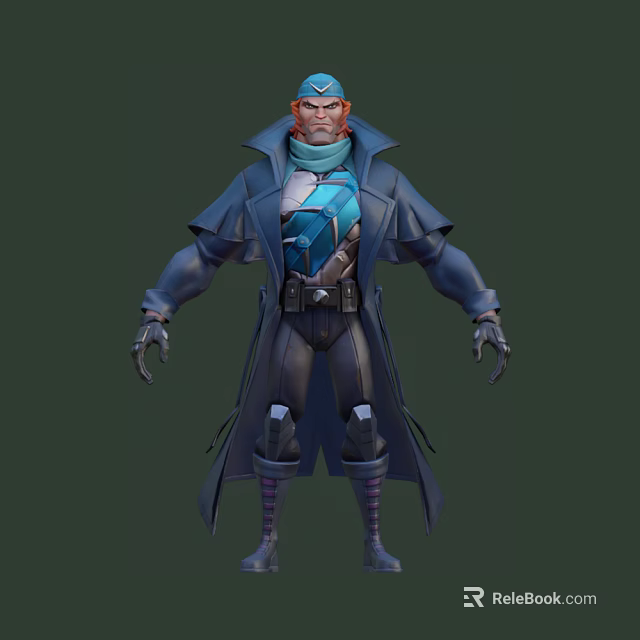 Stylish Game Movie Character With Blue Cloak Coat and Armor Details Design 3d model 