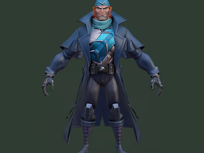 Stylish Game Movie Character With Blue Cloak Coat and Armor Details Design 3d model