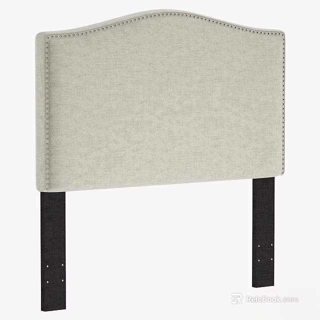 Light Gray Upholstered Bed Background Wall With Stitching Details And Black Support Legs 3d model