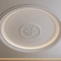 White Circular Ceiling Design With Ornate Carved Pattern And LED Strip Lighting 3d model