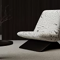 Modern Single Sofa With Unique Textured Fabric Black Base Round Side Table Decorative Vase 3d model