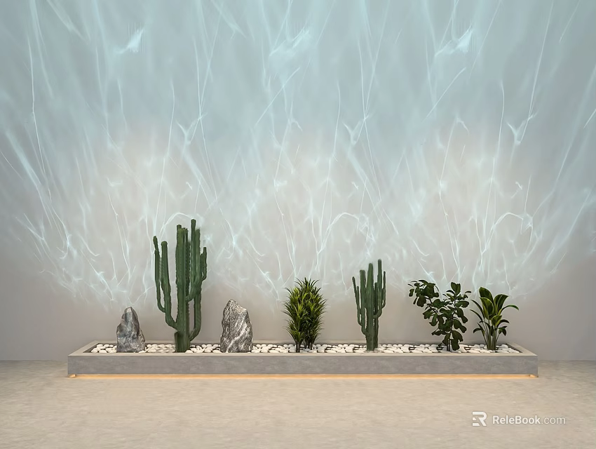 Elegant Wall Washer Light Illuminating Wall With Light Patterns And Cactus Plants In Planter 3d model 