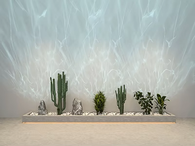 Elegant Wall Washer Light Illuminating Wall With Light Patterns And Cactus Plants In Planter 3d model