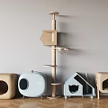 Modern Wooden Cat Tree Design with Platforms Scratching Post and Cat Houses