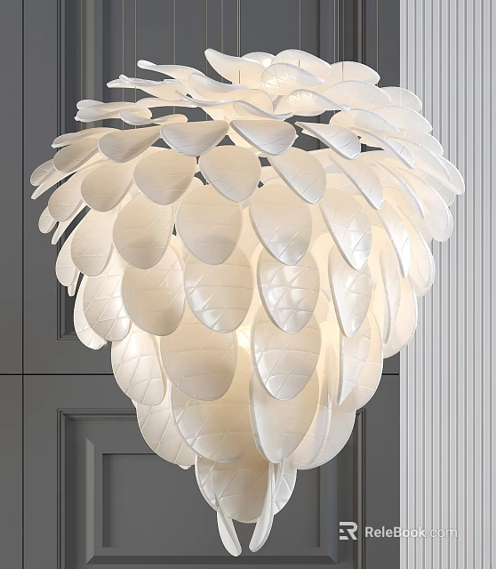 Modern Elegant Chandelier With White Layered Leaf Shaped Panels For Interior Decor 3d model 