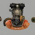Full Face Gas Mask With Protective Helmet Breathing Tube And Orange Suit