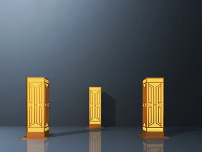 Three Golden Square Outdoor Lights With Wooden Base And Hollowed Patterns For Garden 3d model