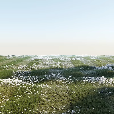 Small White Flowers Blooming on Vast Green Grassland Stretching Into Distance With Fresh Natural Scenery 3d model