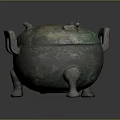 Ancient Bronze Ritual Vessel With Lid Three Legs And Decorative Patterns 3d model