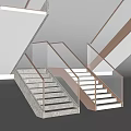Modern Double Staircase Interior Design With Metal Railings And Concrete Steps