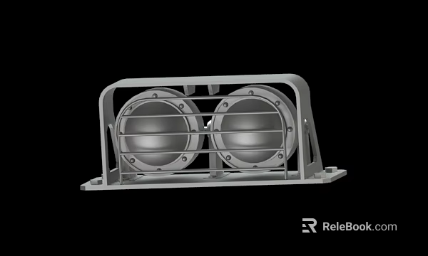 Industrial Dual Circular Lights Fixture With Metal Frame And Protective Grille 3d model 
