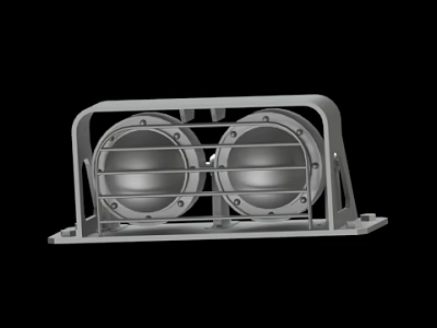 Industrial Dual Circular Lights Fixture With Metal Frame And Protective Grille 3d model