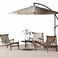 Stylish Outdoor Chairs Set With Patio Umbrella Small Table And Green Plant