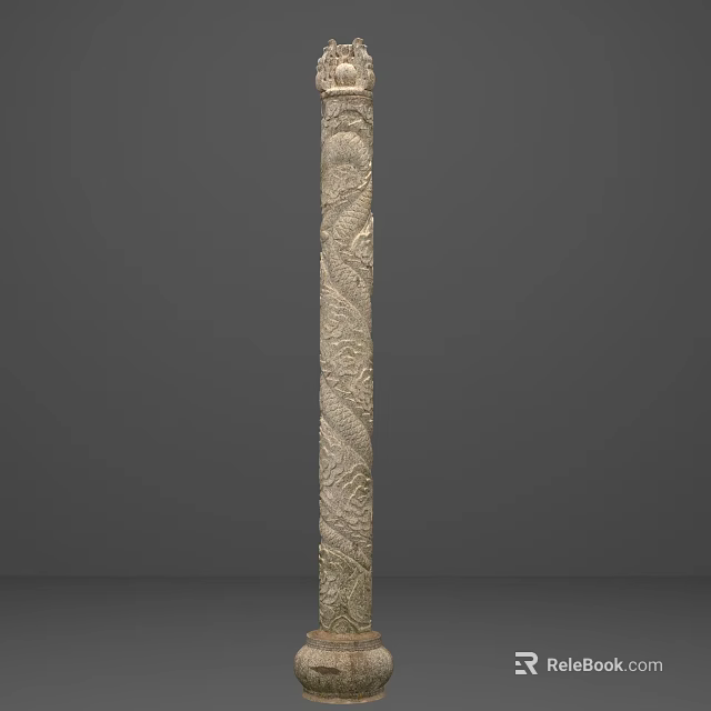 Classic Garden Landscape Featuring Intricate Dragon Pattern Carved Stone Pillar Design 3d model 