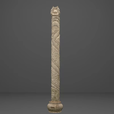 Classic Garden Landscape Featuring Intricate Dragon Pattern Carved Stone Pillar Design 3d model