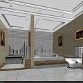 Modern SPA Sauna Interior With Massage Bed Bathtub And Decorative Paintings