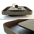 Modern Sleek Coffee Table With Wooden Top Tray And Decorative Items Design