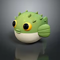 Cartoon Style Green Pufferfish Character With Big Yellow Eyes Spikes White Belly and Green Fins