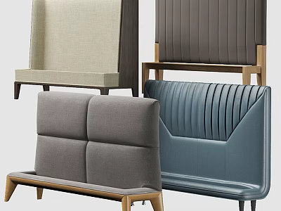 Upholstered Bench Backs in Beige Dark Brown Gray Blue Fabric Leather with Wooden Legs 3d model