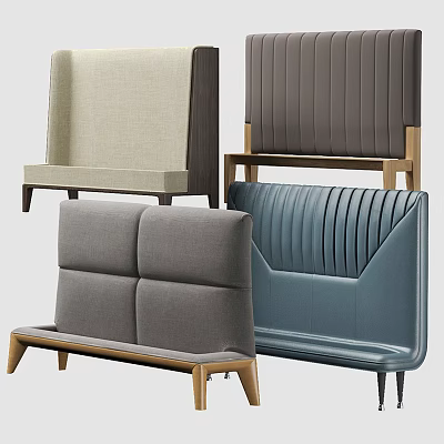 Upholstered Bench Backs in Beige Dark Brown Gray Blue Fabric Leather with Wooden Legs 3d model