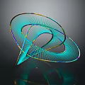 Iridescent Spiral Wireframe Sculpture With Reflective Surface And Abstract Design On Dark Background