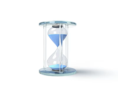 Decorative Ornament Set Featuring Glass Hourglass With Blue Sand And Circular Transparent Base 3d model