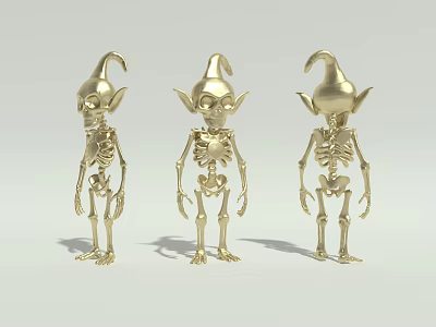 Golden Elf Skeleton Decorative Ornament Set With Three Figures Displaying Different Angles 3d model