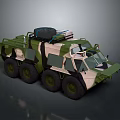 Camouflage Painted Six Wheel Military Vehicle With Roof Mounted Equipment And Rugged Design