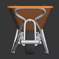 Sturdy Orange Wheelbarrow With Silver Metal Frame And Single Rubber Wheel Design