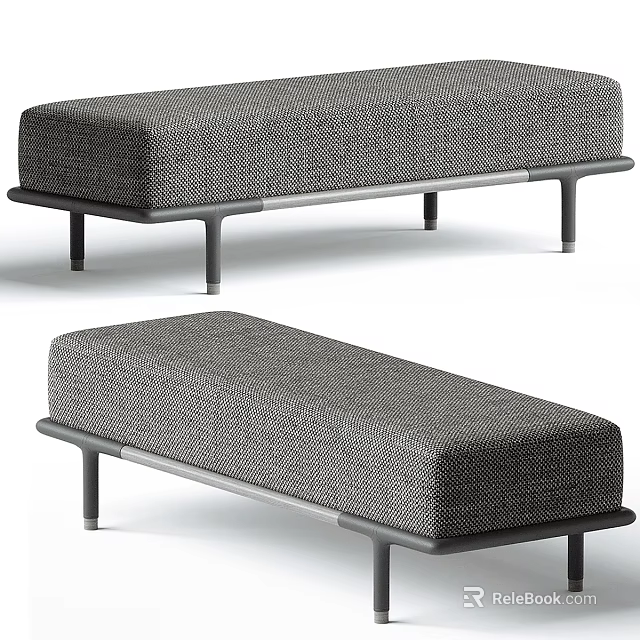 Modern Gray Fabric Sofa Bench with Textured Upholstery and Metal Legs for Living Room Decor 3d model 