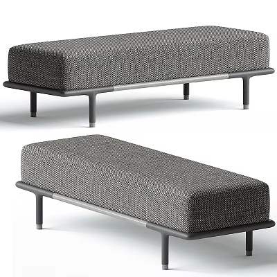Modern Gray Fabric Sofa Bench with Textured Upholstery and Metal Legs for Living Room Decor 3d model
