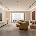 Modern Living and Dining Room Interior With Sofa TV Unit Large Window And Decorative Painting