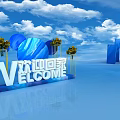 Welcome Home Display With WELCOME Letters Blue Cloud Decor And Yellow Flowers