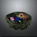 Detailed 3D Cell Structure with Colorful Organelles and Microscopic Hair Like Cilia