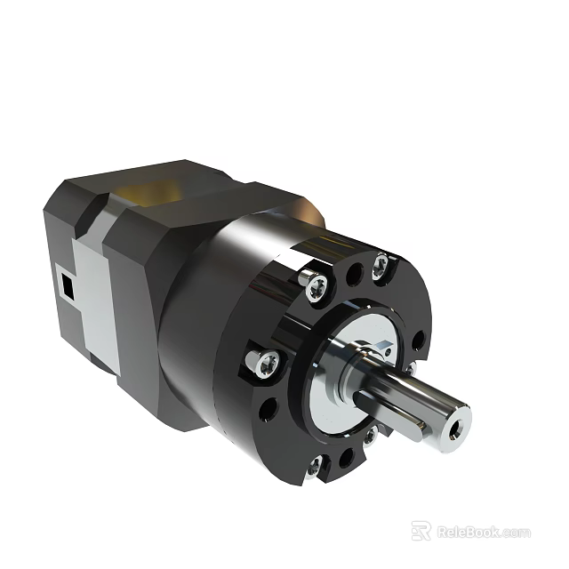 Industrial Mechanical Component With Black Housing Metal Shaft And Precision Bolts 3d model 