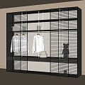 Modern Minimalist Wardrobe With Slatted Design Hanging Shirts Storage Boxes And Decorative Bear