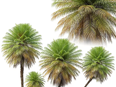 Tall and Short Palm Trees With Lush Green and Brown Fronds in Various Sizes 3d model